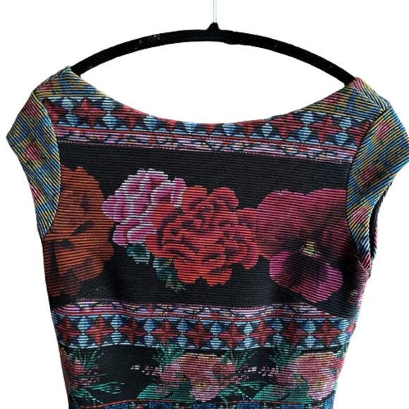 Desigual MONROE bodycon shift floral print colorful textured striped dress - Picture 5 of 16